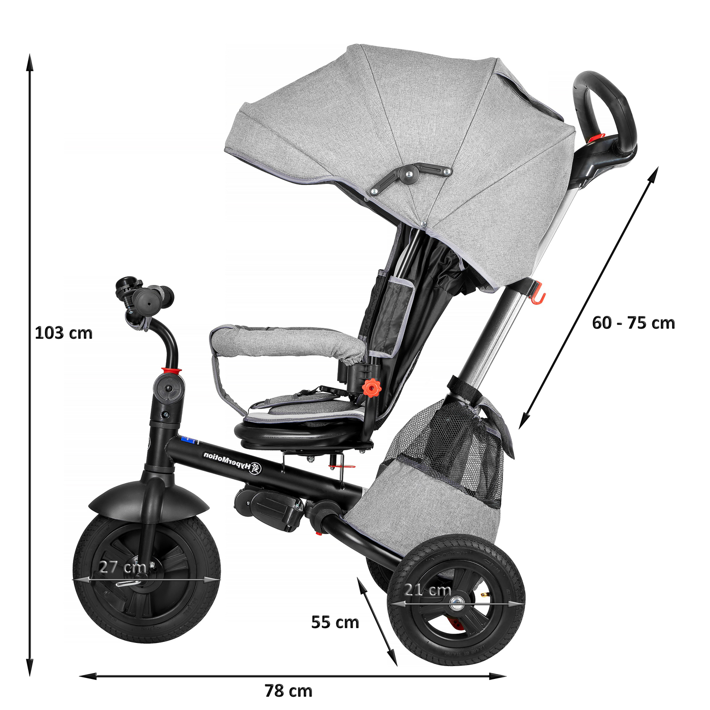 Triciclo Tobi Velar + capa de chuva - cinza