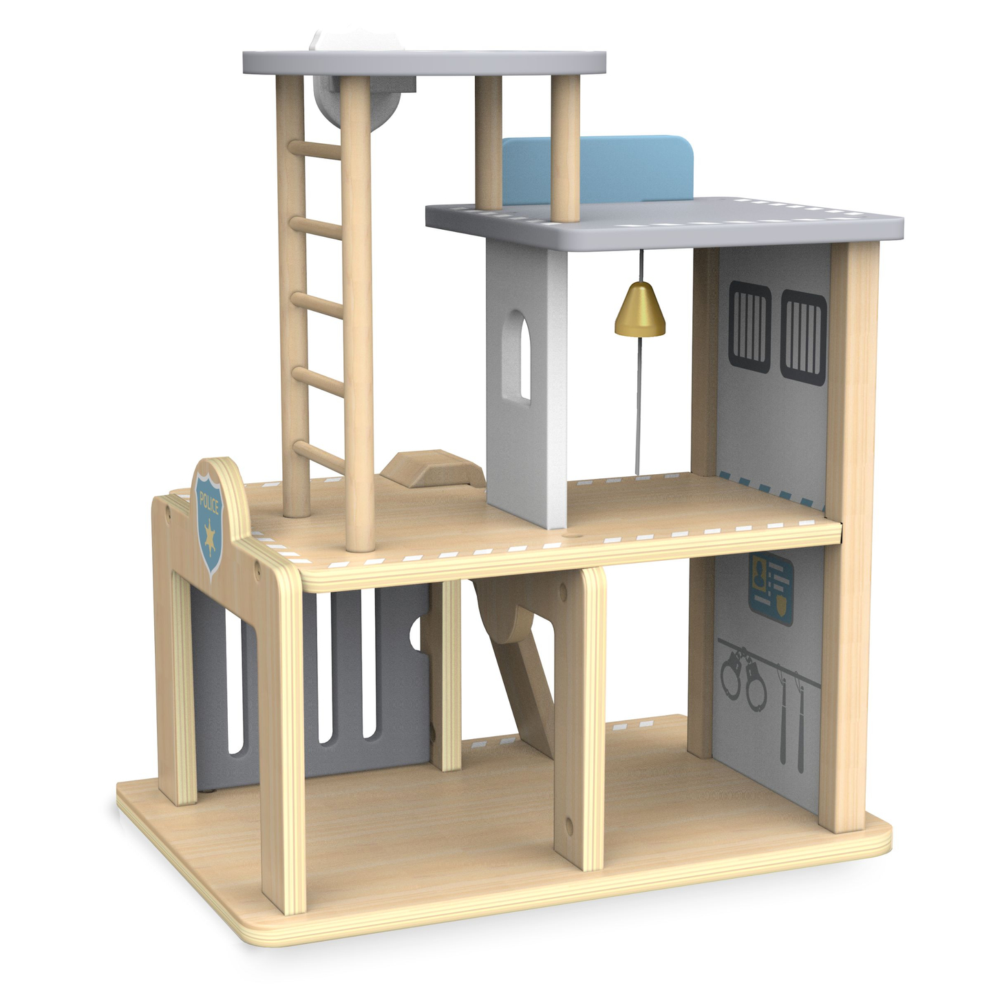 Delegacia de madeira com acessórios