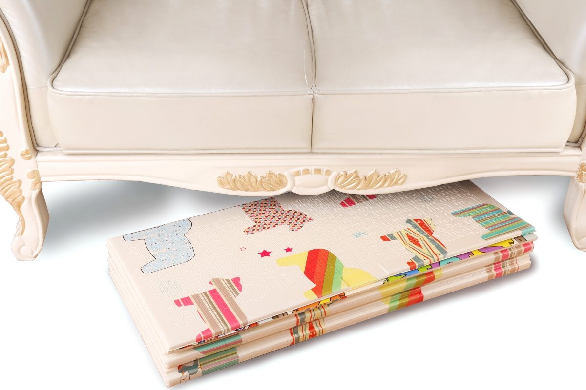 Tapete de espuma XXL dupla face - dobrável 1 CM (floresta com ursinho de pelúcia e cavalos)