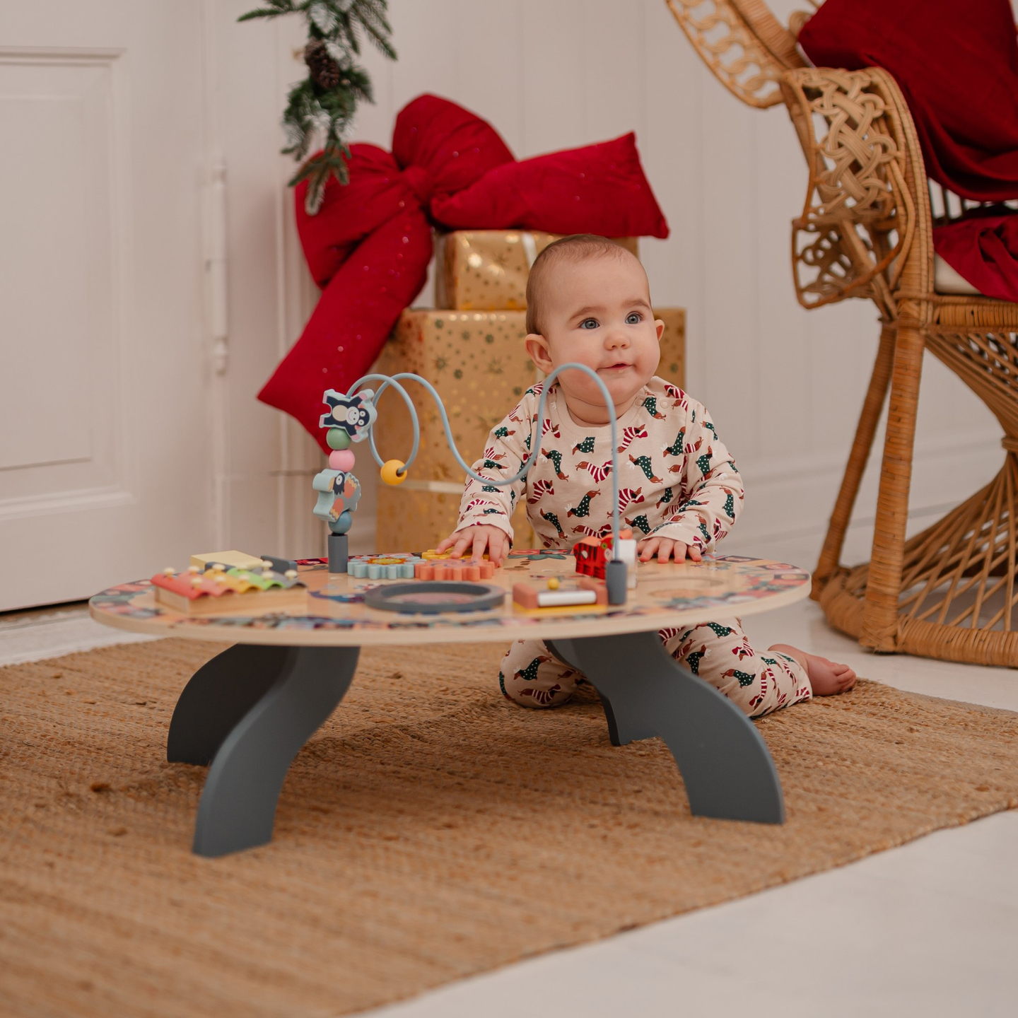 Mesa educativa de madeira 7 em 1, musical, sensorial