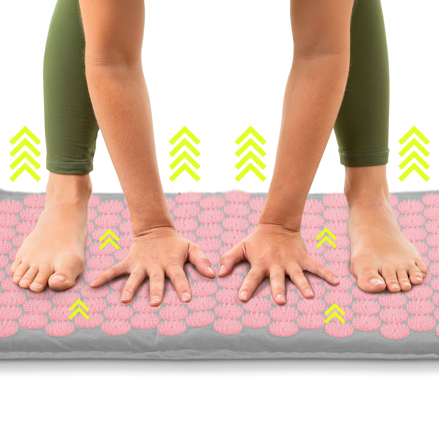 Tapete de acupressão em linho ecológico com fibra de coco e almofada de trigo sarraceno – 68 cm HyperMotion Cinza e Rosa