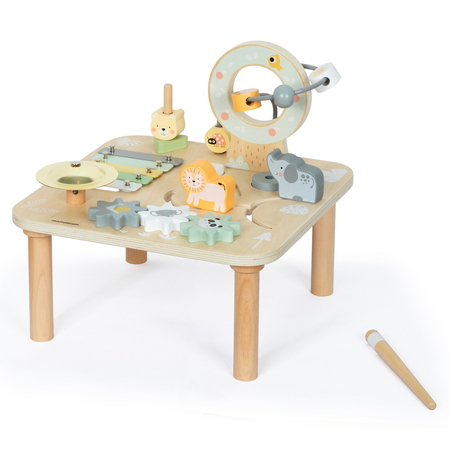 Mesa musical educacional 7 em 1 de madeira com pratos e gongo - selva selvagem