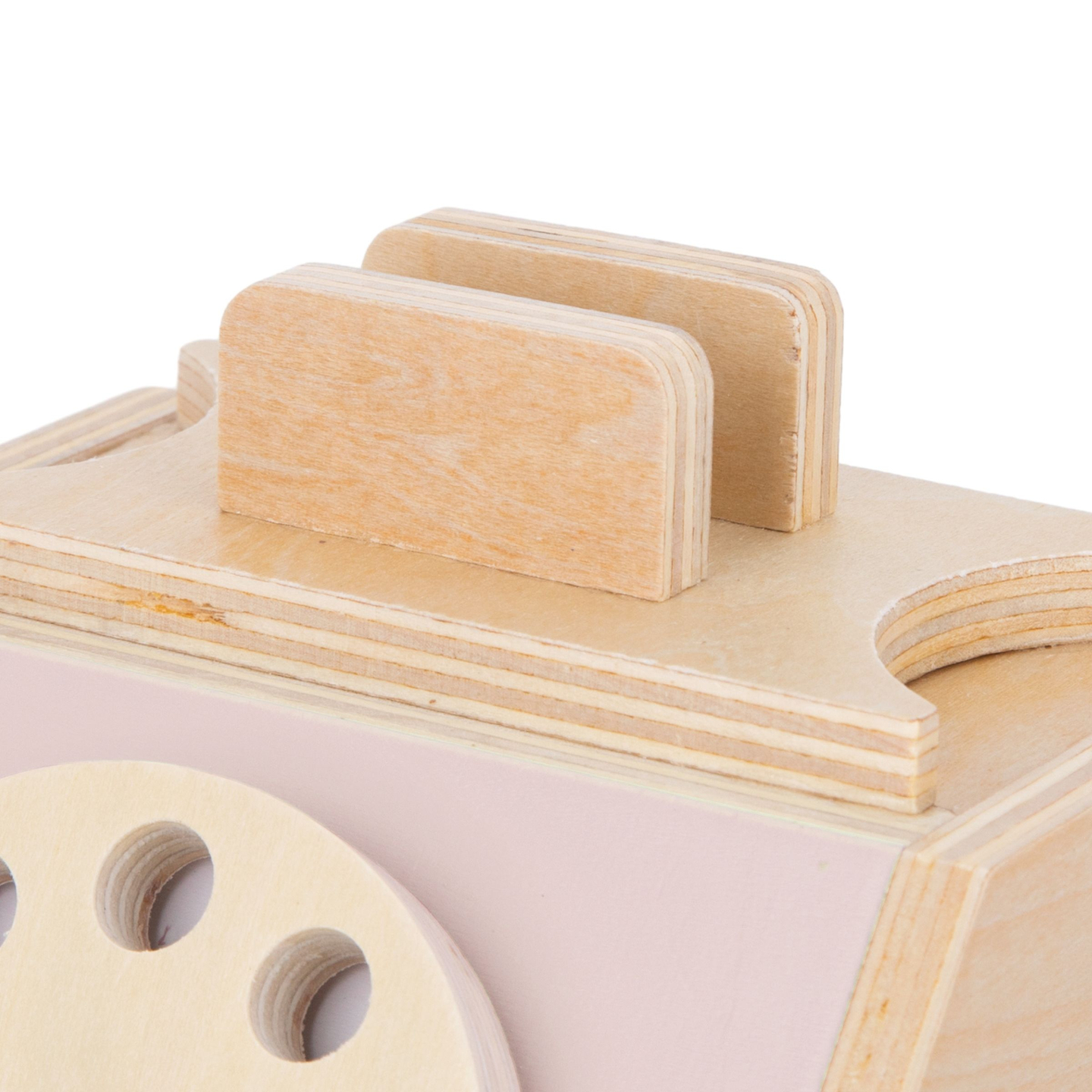 Telefone retrô de madeira - rosa pastel