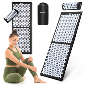 Tapete de acupressão grande com almofada e capa - 130 cm HyperMotion preto e branco