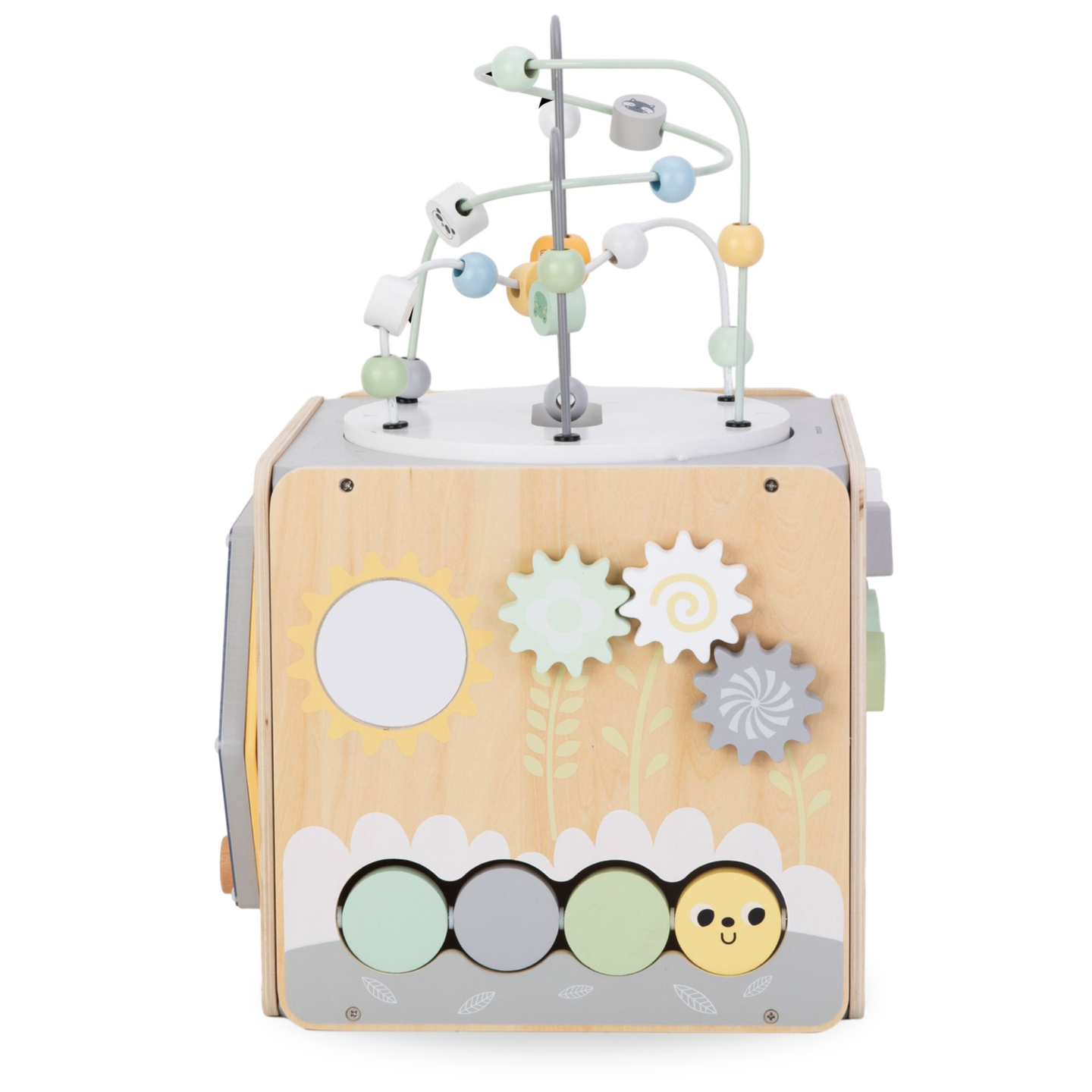 Grande cubo de atividades de madeira com laço - Montessori