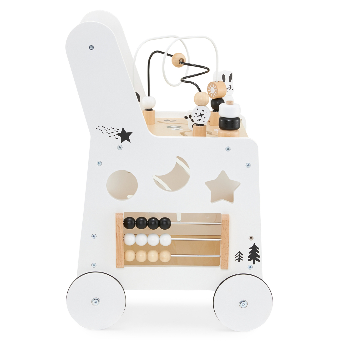 Carrinho de bebé de madeira 6em1, andarilho com função de mesa de aprendizagem