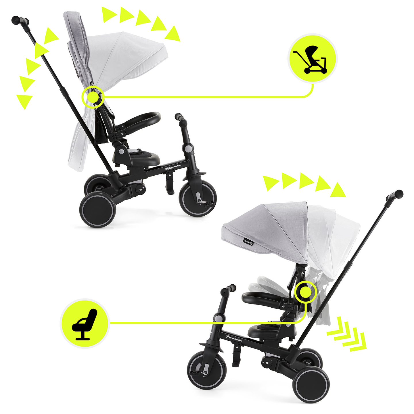 Triciclo multifunções 8em1 TOBI FOREST - cinzento