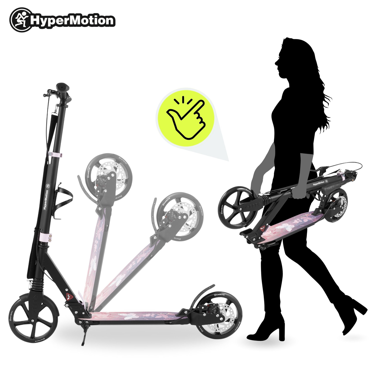 Trotinete de duas rodas para jovens adultos - com amortecedor - HyperMotion Skyline - cor-de-rosa, alumínio - 100kg