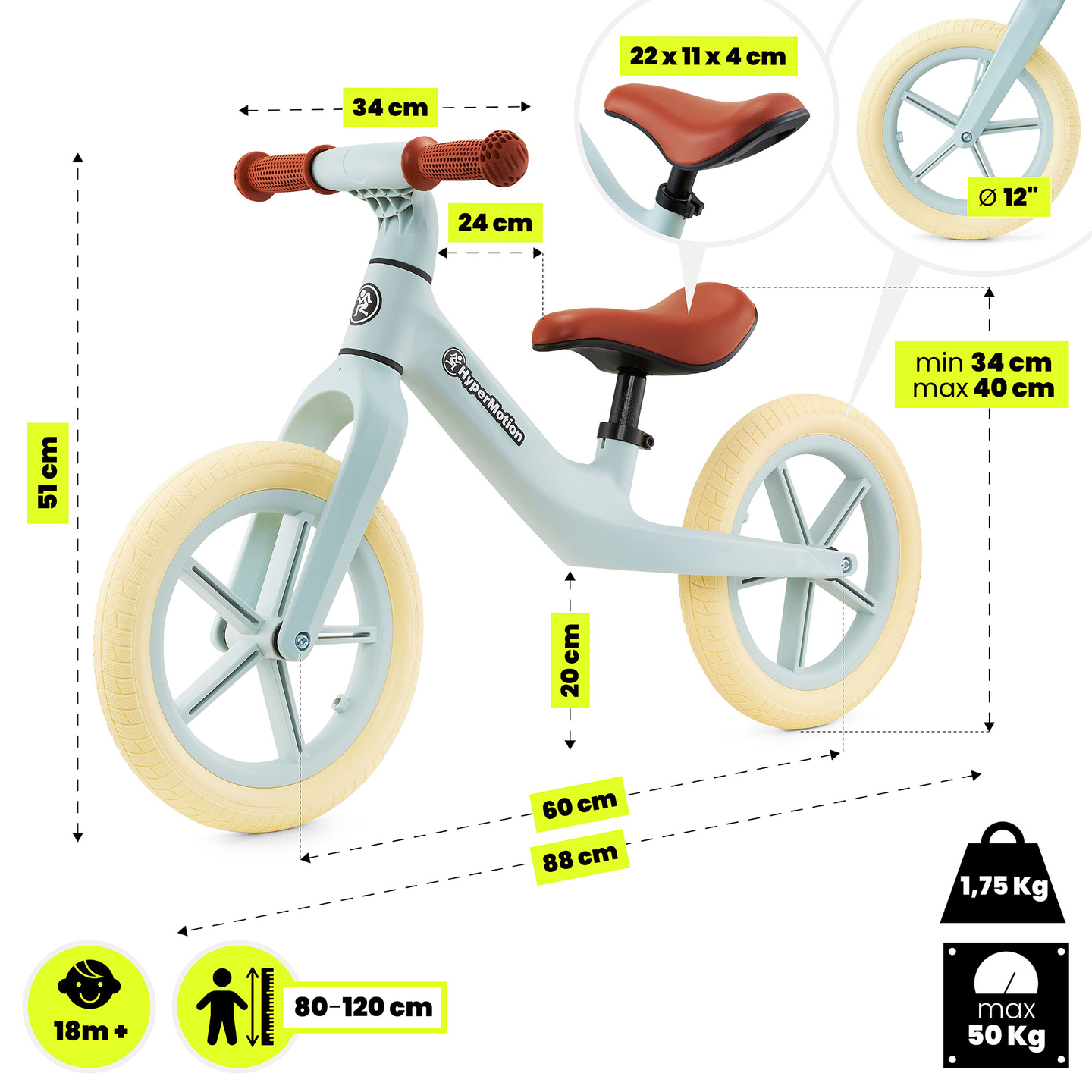 Bicicleta de cross-country HyperMotion Marcelo para crianças - hortelã