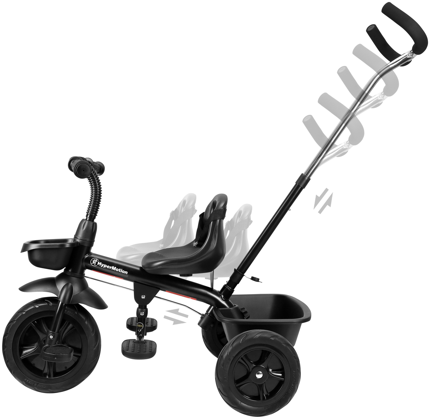 Triciclo HyperMotion TOBI VECTOR - rodas permanentemente infladas + empurrador. Cor preta.