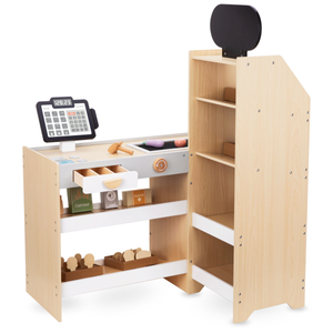 Mercearia de madeira - uma grande barraca XXL, uma loja com caixa registradora