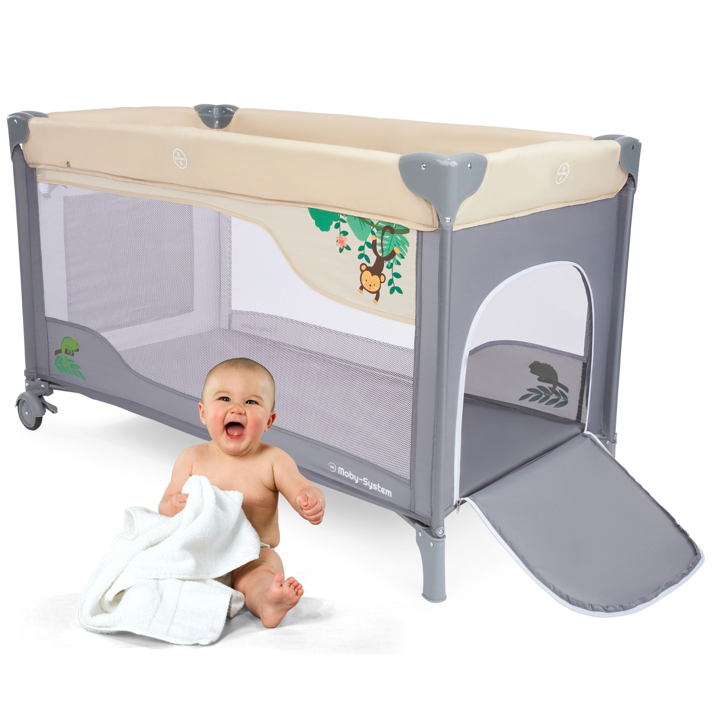 Berço de viagem 0 - 36 m com trocador + cercadinho Moby-System HUXLEY