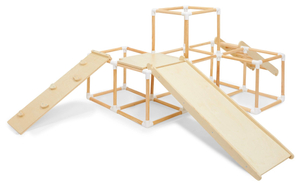 Grande playground doméstico XXL de madeira - escorregador, escada, parede de escalada, cubos de escalada