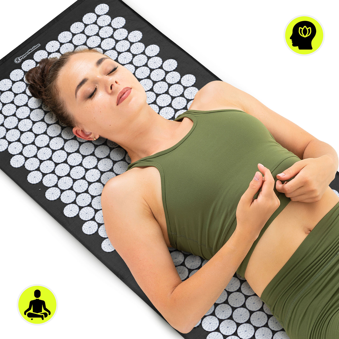 Tapete de acupressão grande com almofada e capa - 130 cm HyperMotion preto e branco