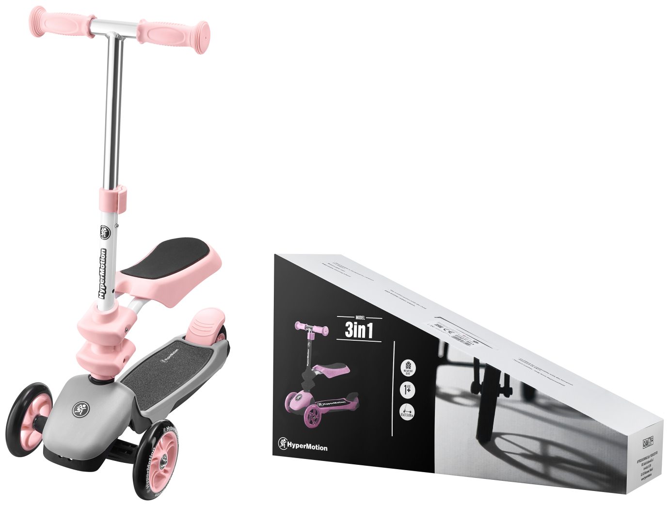 Scooter de equilíbrio de três rodas 3 em 1 HyperMotion - rosa