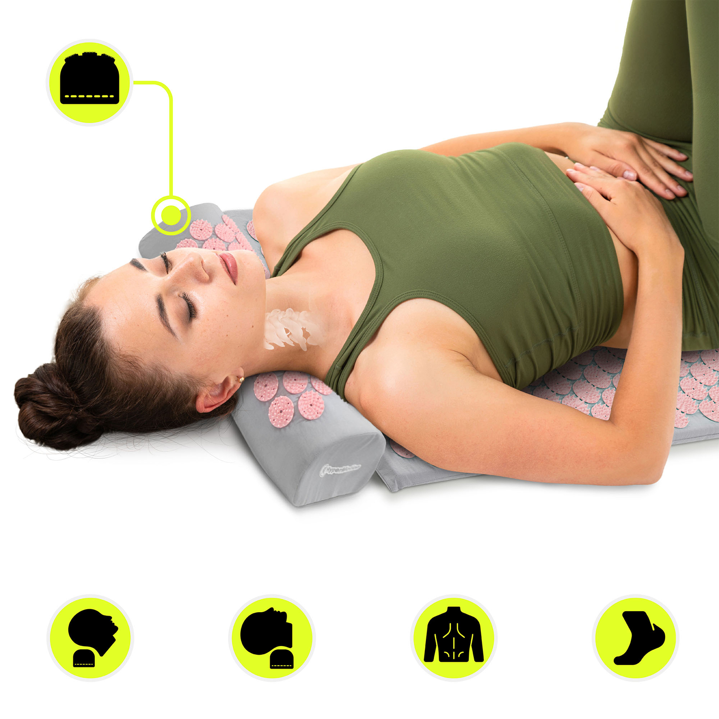 Tapete de acupressão com almofada e capa - 72 cm HyperMotion cinza e rosa