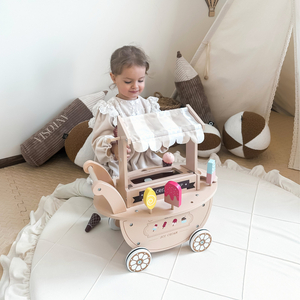 Sorveteria infantil de madeira - carrinho sobre rodas com acessórios