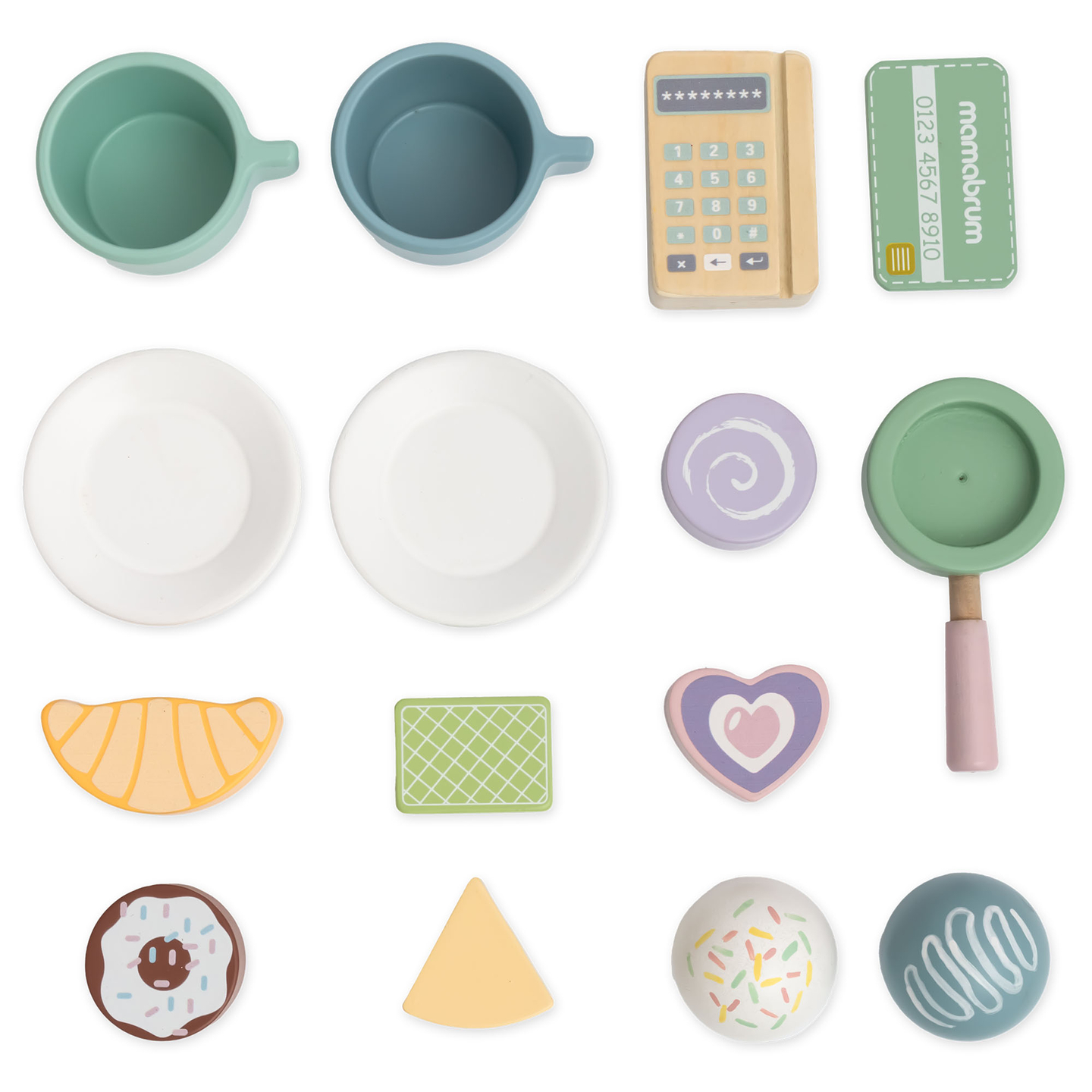 Uma grande gelataria de madeira com quadro magnético, máquina de café e conjunto de gelados e sobremesas - mais de 70 peças!