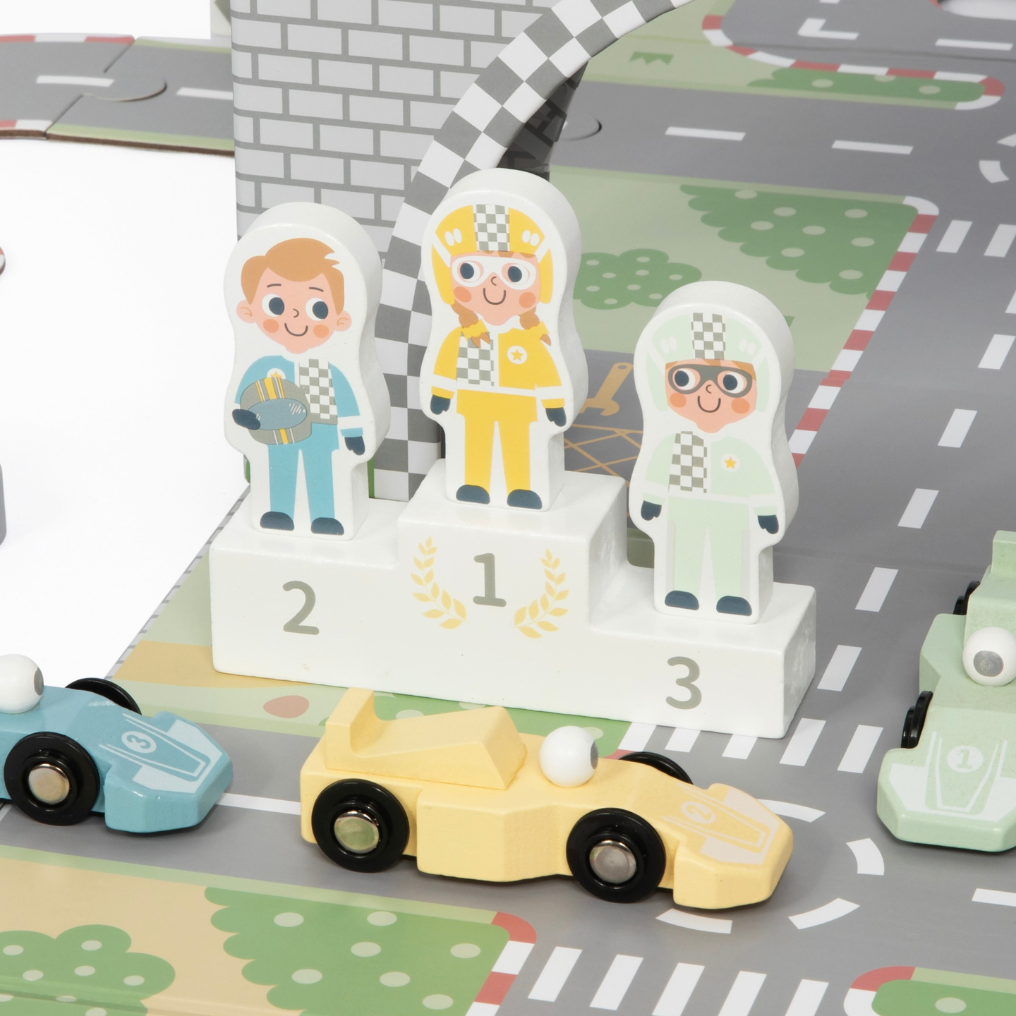 Mala magnética com pista de corrida, veículos de madeira e acessórios rodoviários