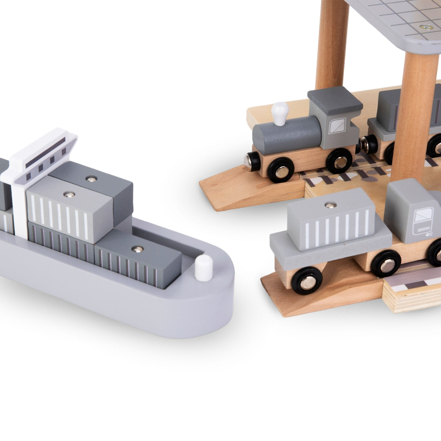 Guindaste portuário móvel com guincho magnético e acessórios - conjunto de madeira