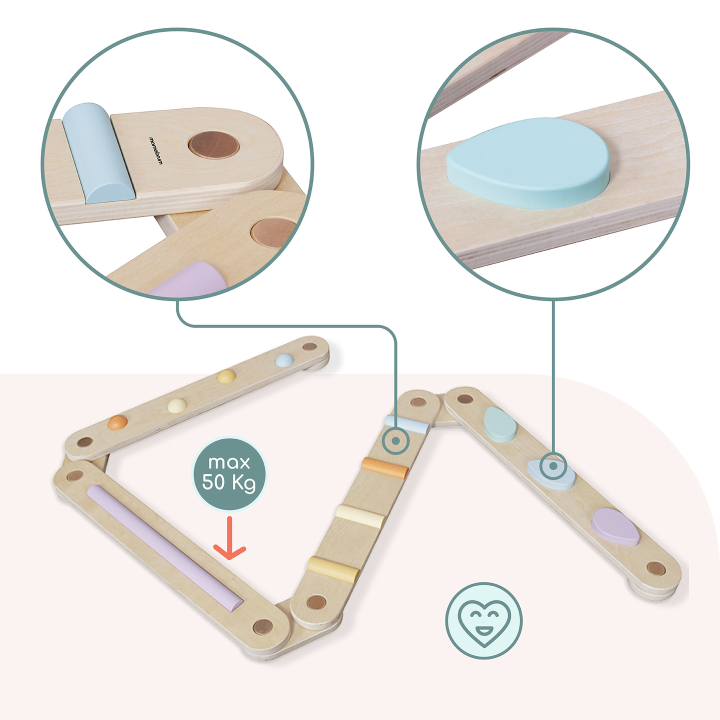 Grande percurso sensorial em madeira - pista de equilíbrio - 9 elementos