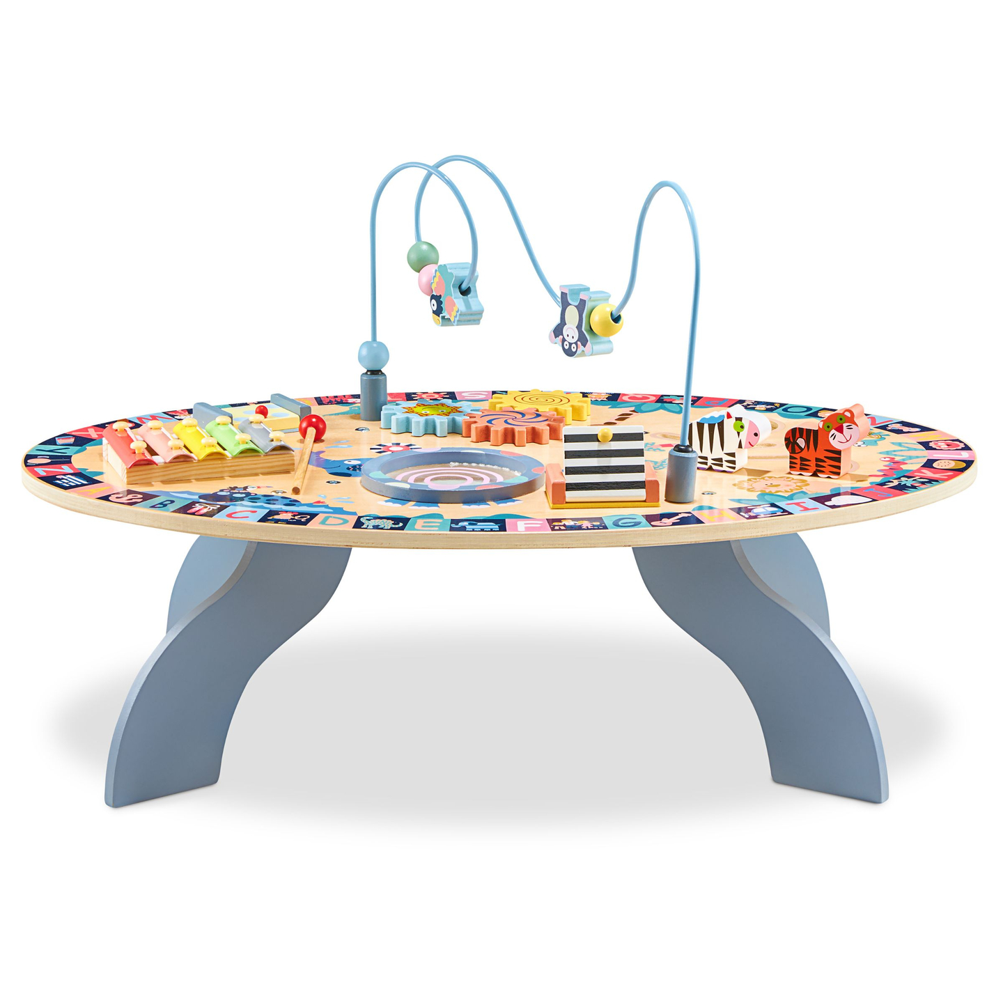 Mesa educativa de madeira 7 em 1, musical, sensorial