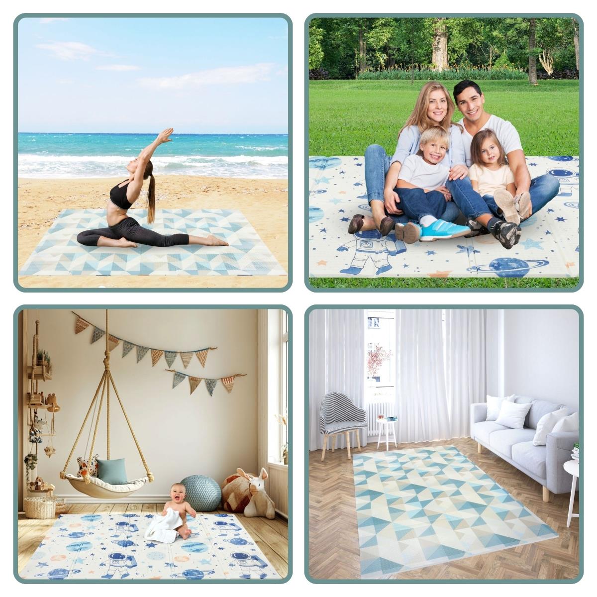 Tapete de espuma dobrável de dupla face 180 x 120 x 1cm - Cosmos/Triângulos geométricos