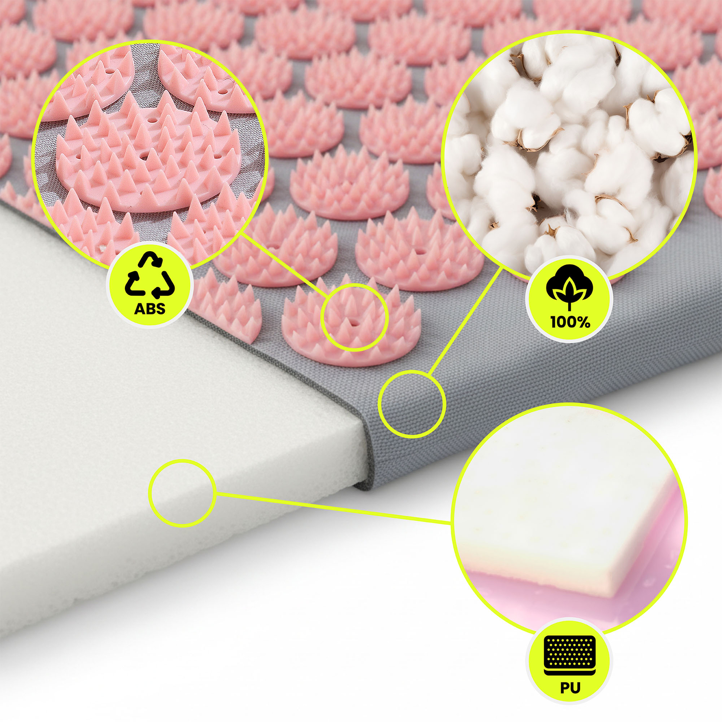 Tapete de acupressão grande com almofada e capa - 130 cm HyperMotion cinza e rosa