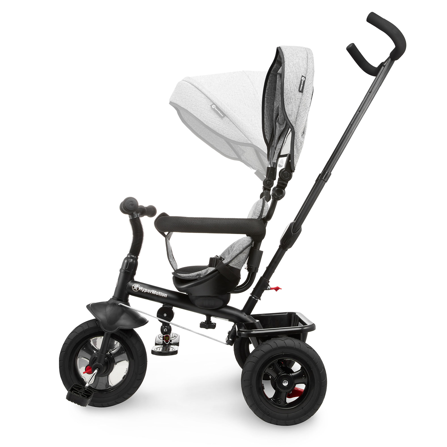 Triciclo para crianças de 1 a 4 anos - TOBI FREY - cor cinza - giratório - rodas infláveis + empurrador