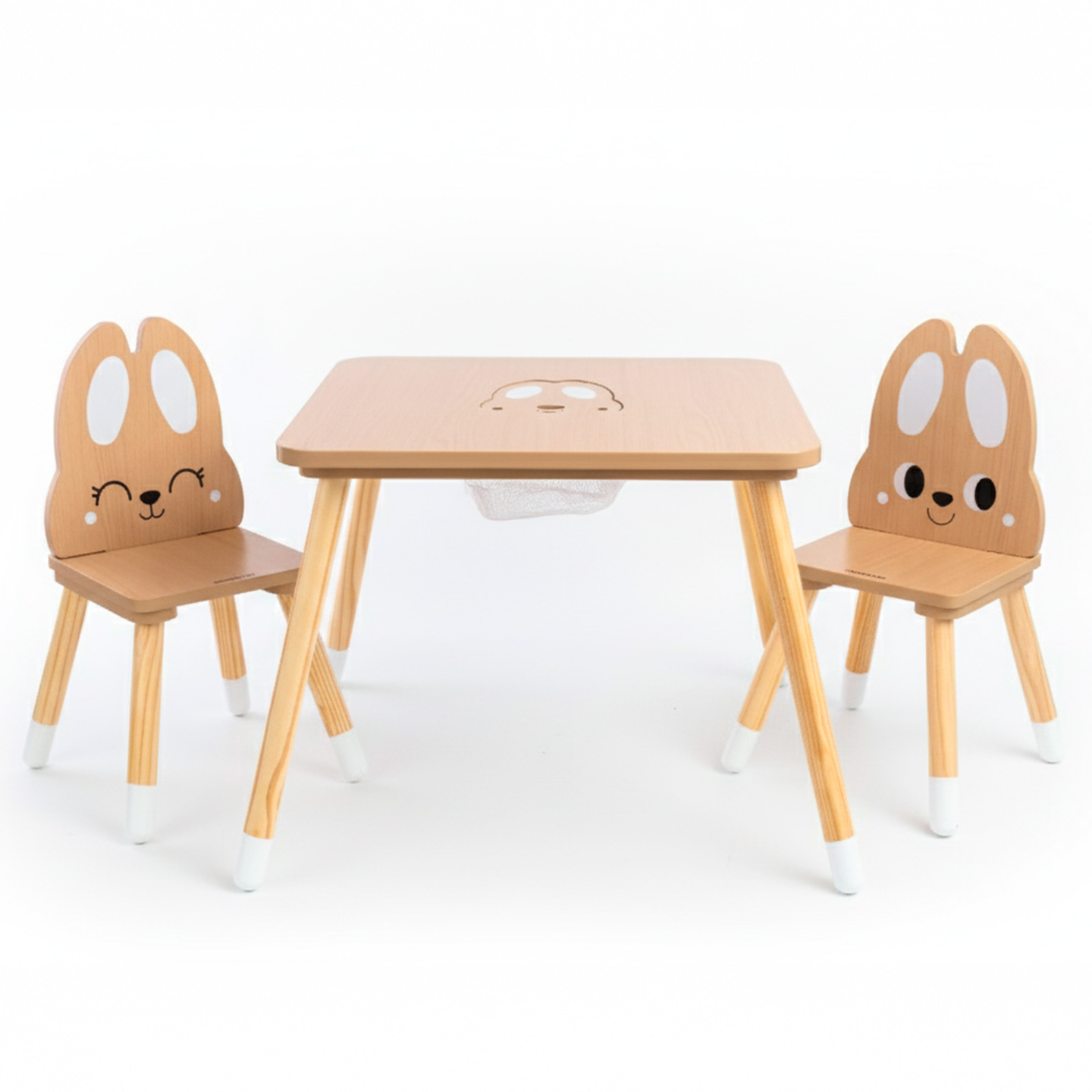 Mesa de madeira com arrumação e 2 cadeiras Conjunto infantil - Cute Rabbit