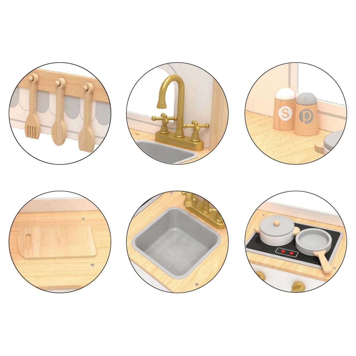 Cozinha de canto interactiva em madeira XXXL com frigorífico, micro-ondas, forno, máquina de lavar roupa e acessórios - natural