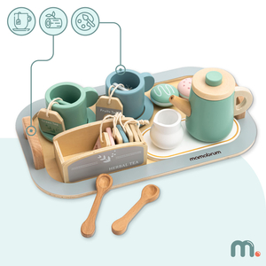 Conjunto de chá grande em madeira com tabuleiro - 18 artigos