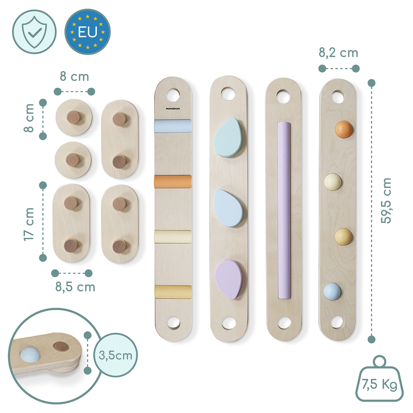 Grande percurso sensorial em madeira - pista de equilíbrio - 9 elementos