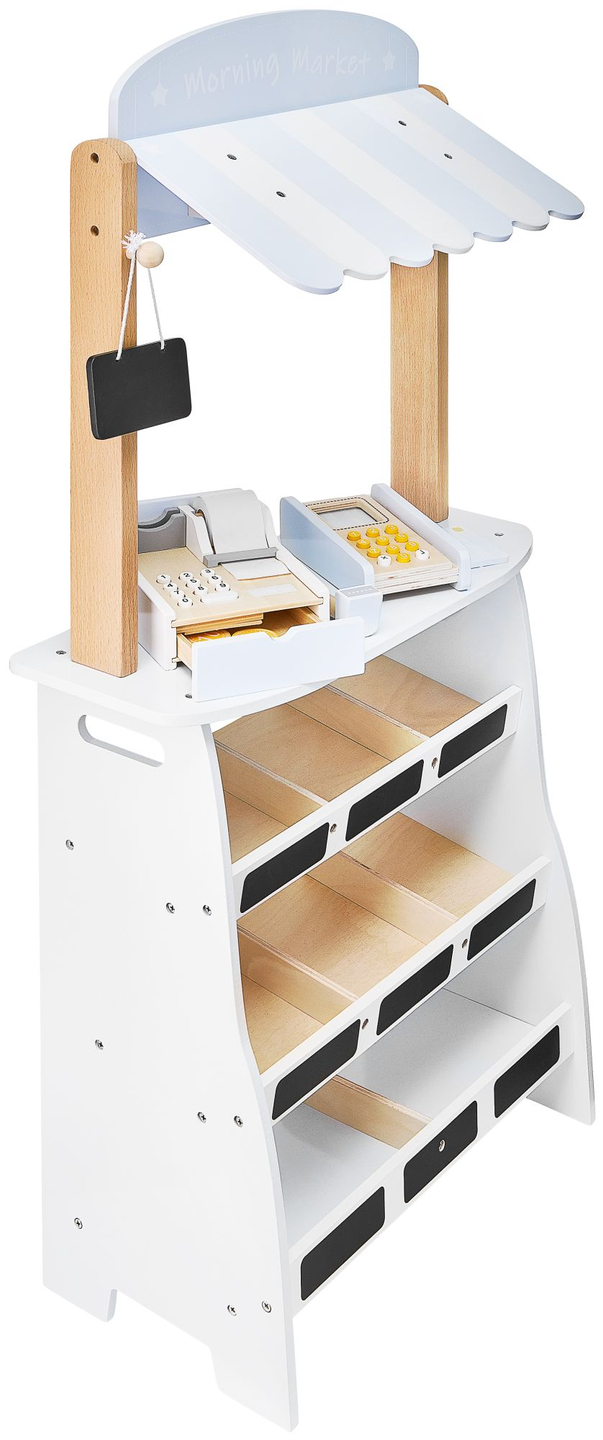 Mercearia - uma barraca de madeira com caixas, caixa registradora e terminal