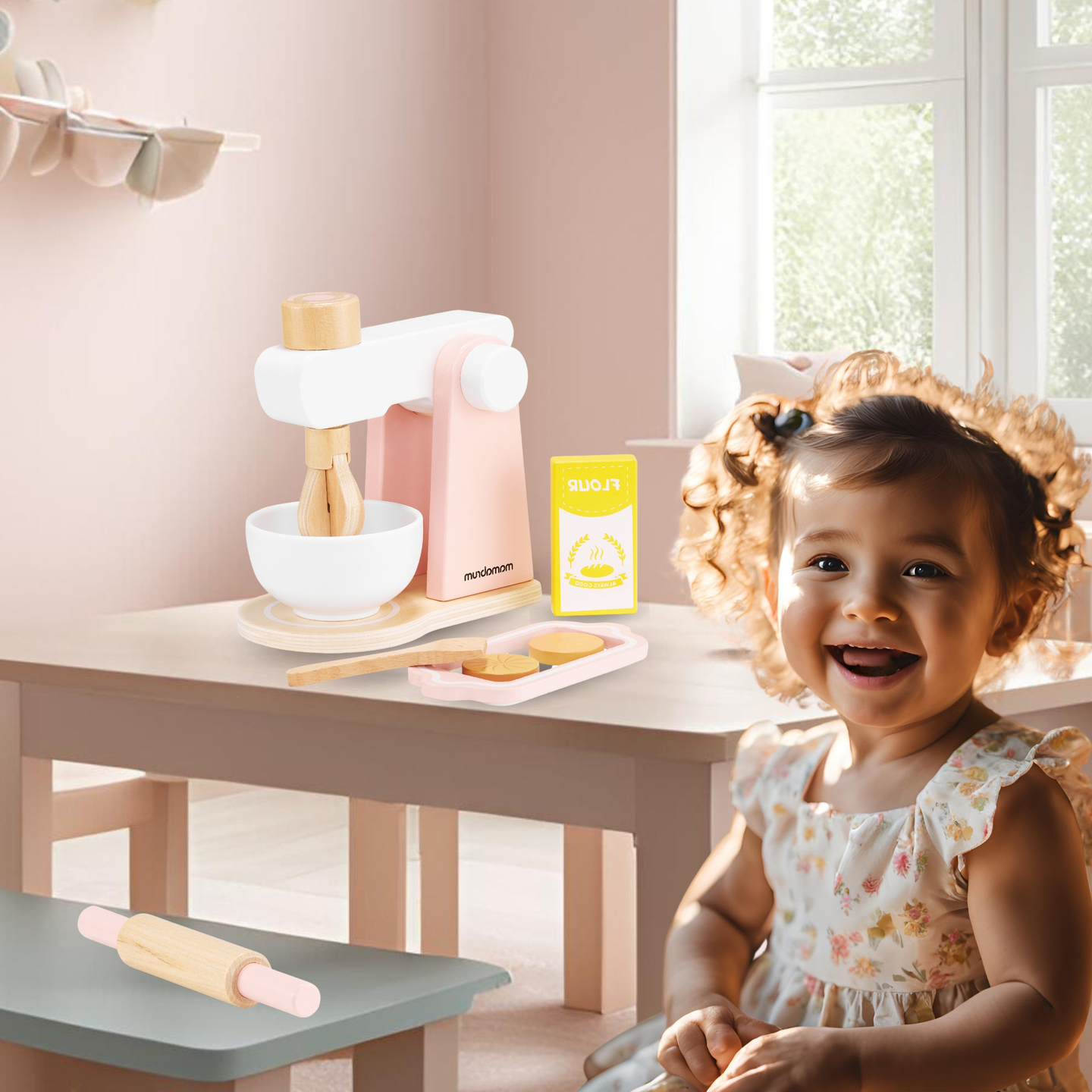 Amassadeira de madeira com acessórios, para crianças