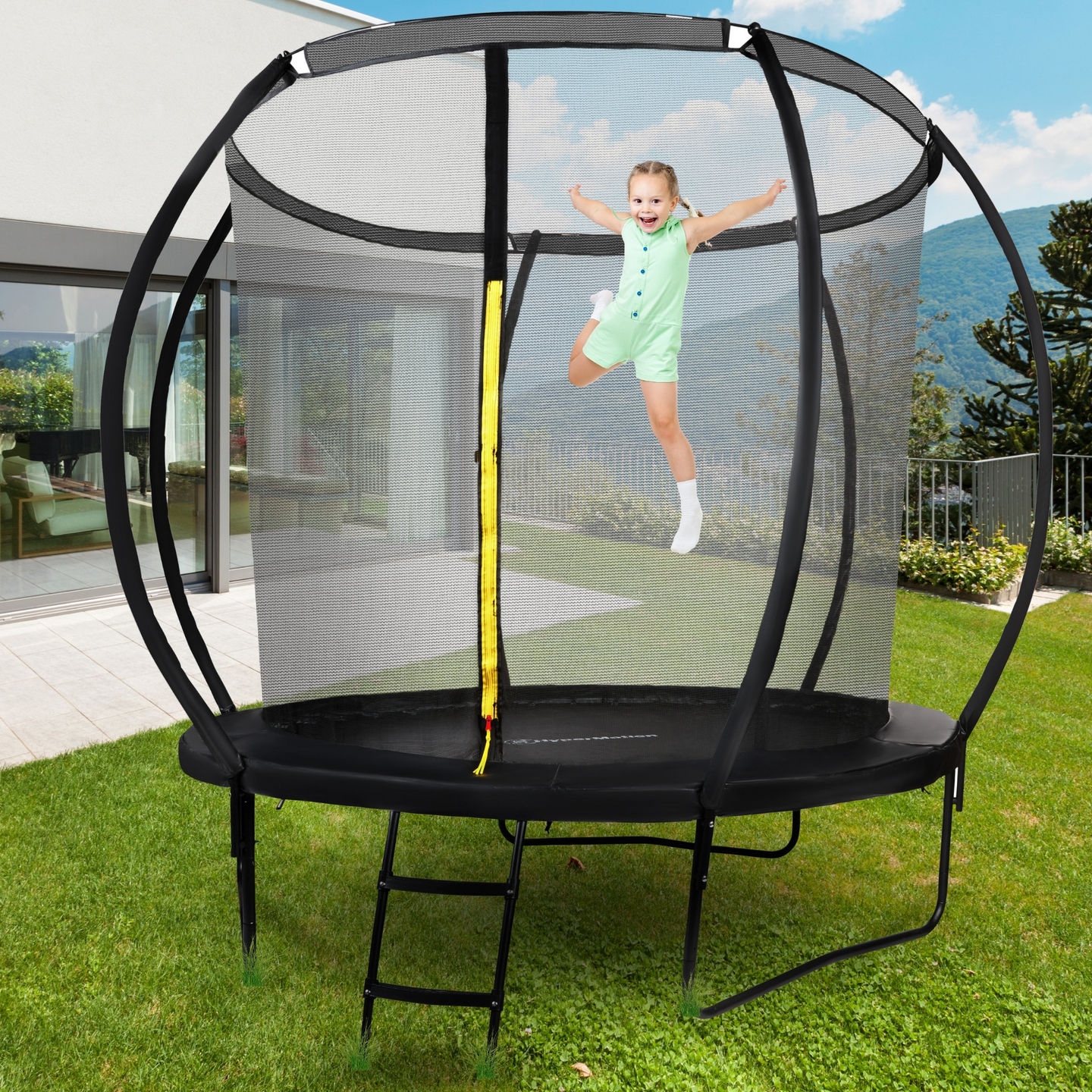 Trampolim de jardim infantil HyperMotion - 244 cm 8FT - com escada e rede interna - para casa e jardim