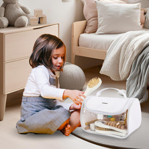 Conjunto de maquilhagem para crianças - bolsa de maquilhagem + acessórios de madeira, 15 peças