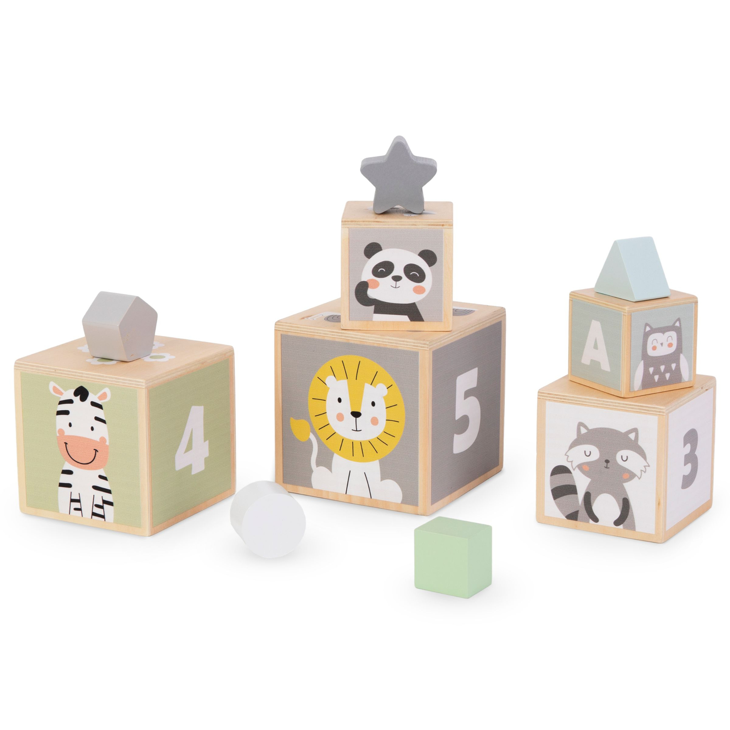 Torre de madeira - classificador de formas, números, alfabeto, animais