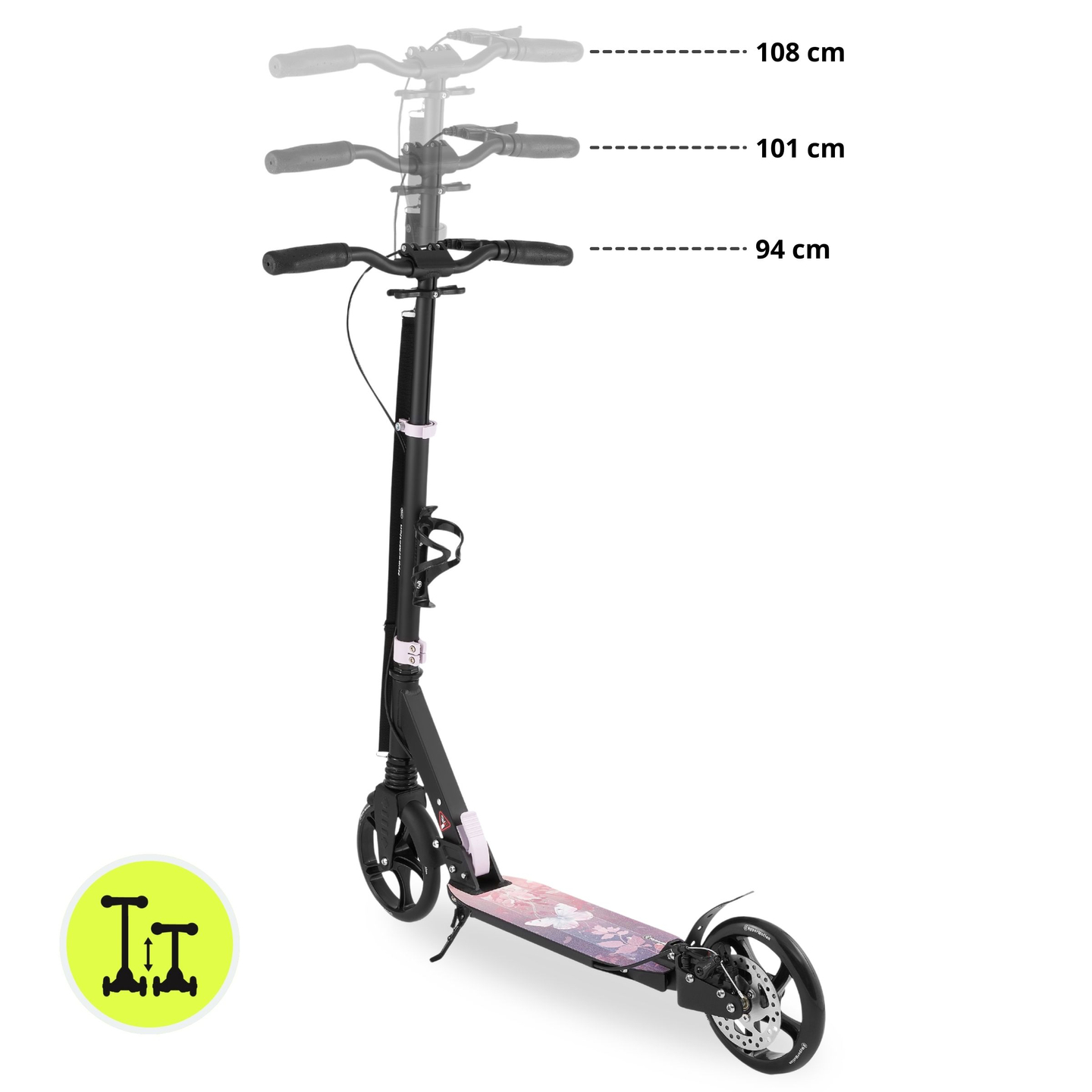 Trotinete de duas rodas para jovens adultos - com amortecedor - HyperMotion Skyline - cor-de-rosa, alumínio - 100kg