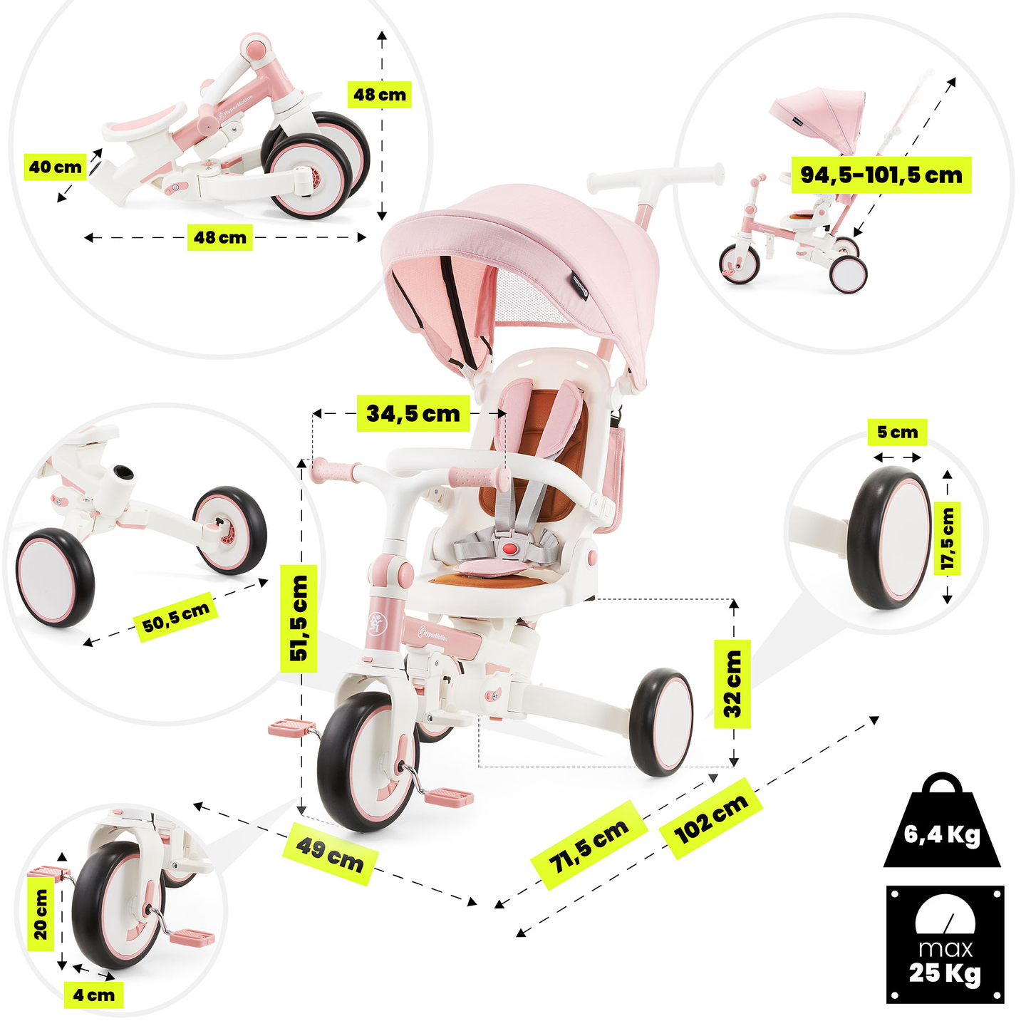 Triciclo multifunções 8em1 TOBI FOREST - cor-de-rosa