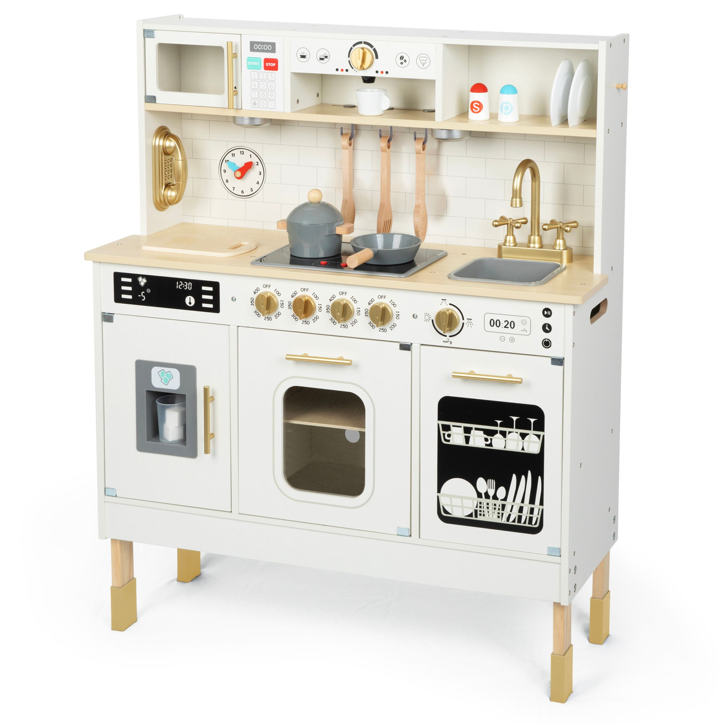 Cozinha interativa XXL de madeira com acessórios e iluminação LED - dois níveis