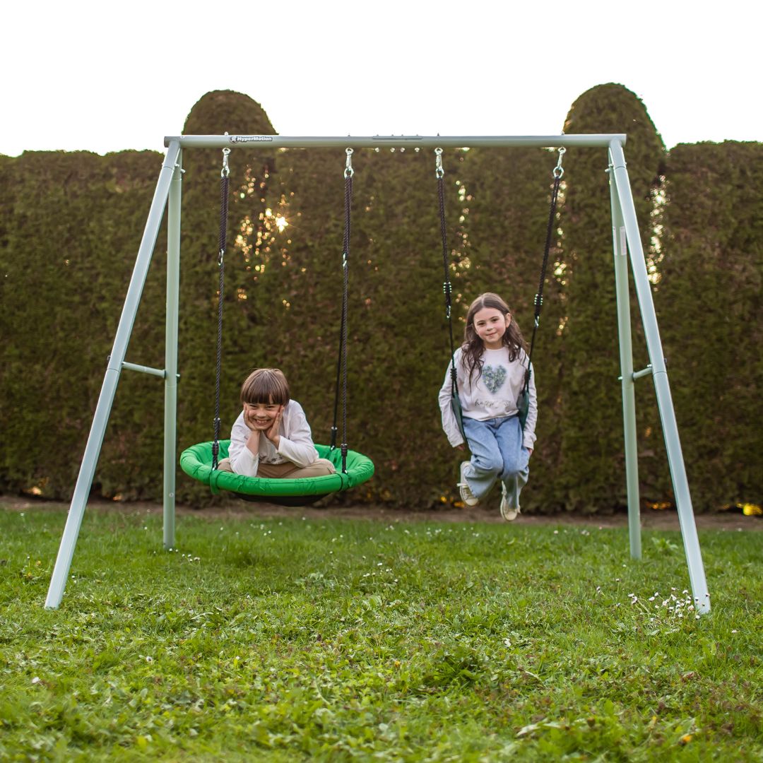 Balanço duplo de jardim com estrutura e cordas - assento e ninho de cegonha
