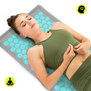 Tapete de acupressão em linho ecológico com fibra de coco e almofada de trigo sarraceno – 68 cm HyperMotion Cinza-Menta