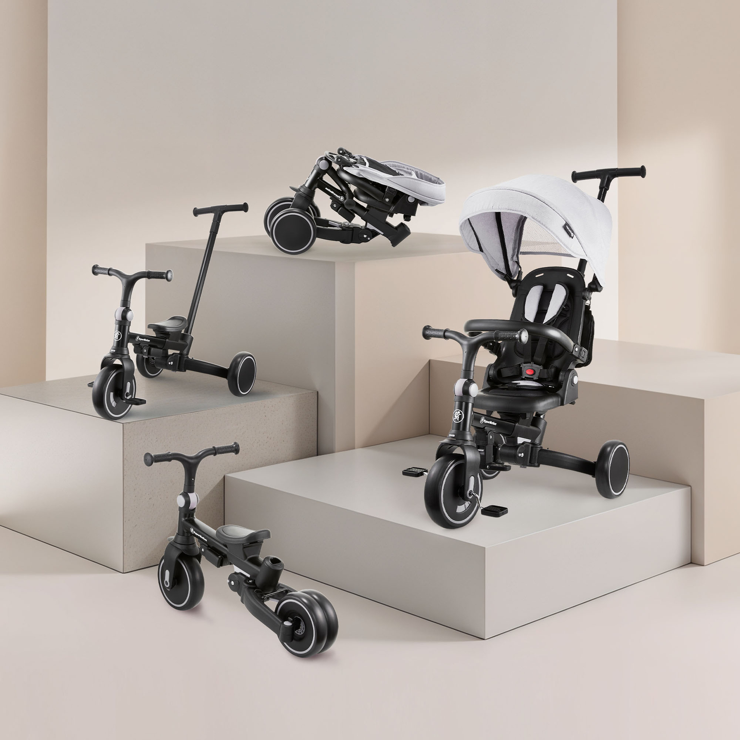 Triciclo multifunções 8em1 TOBI FOREST - cinzento