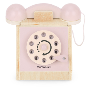 Telefone retrô de madeira - rosa pastel
